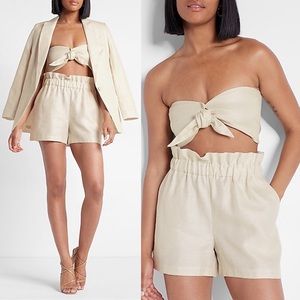NWT Express Sparkle Linen Blend Tie Front Bandeau Crop Strapless Tube Top Boho